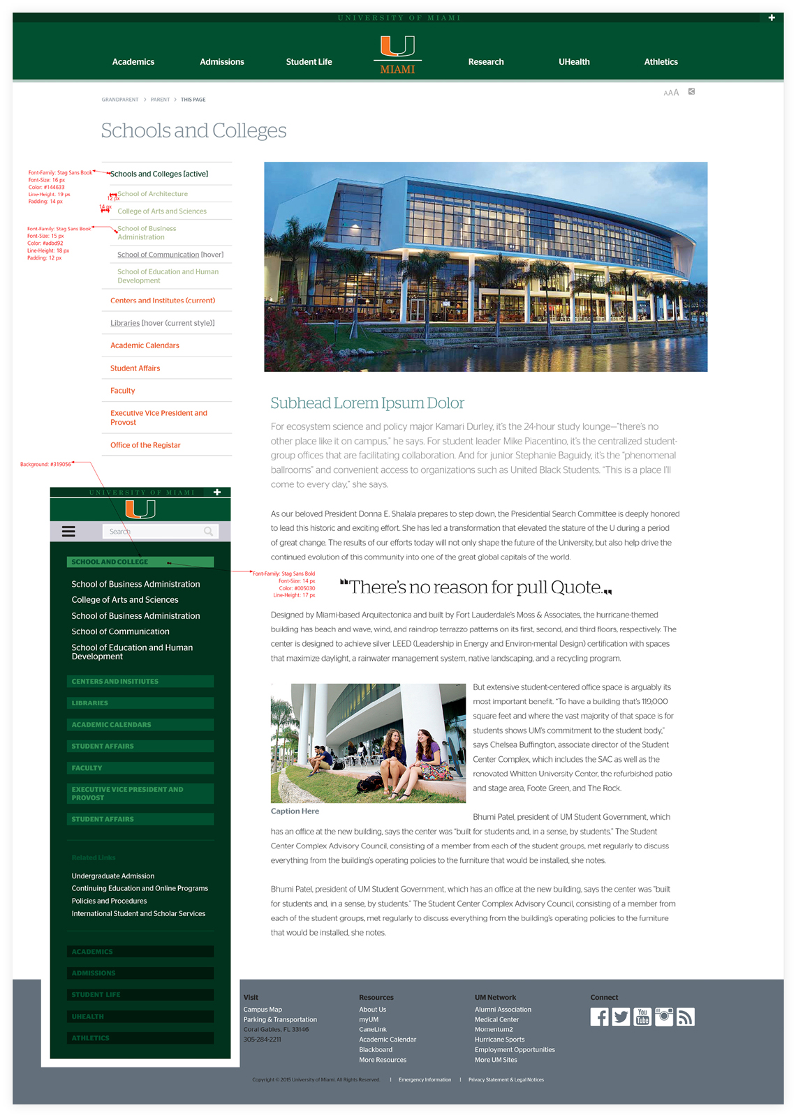 University of Miami Interior Page & Navigation Template