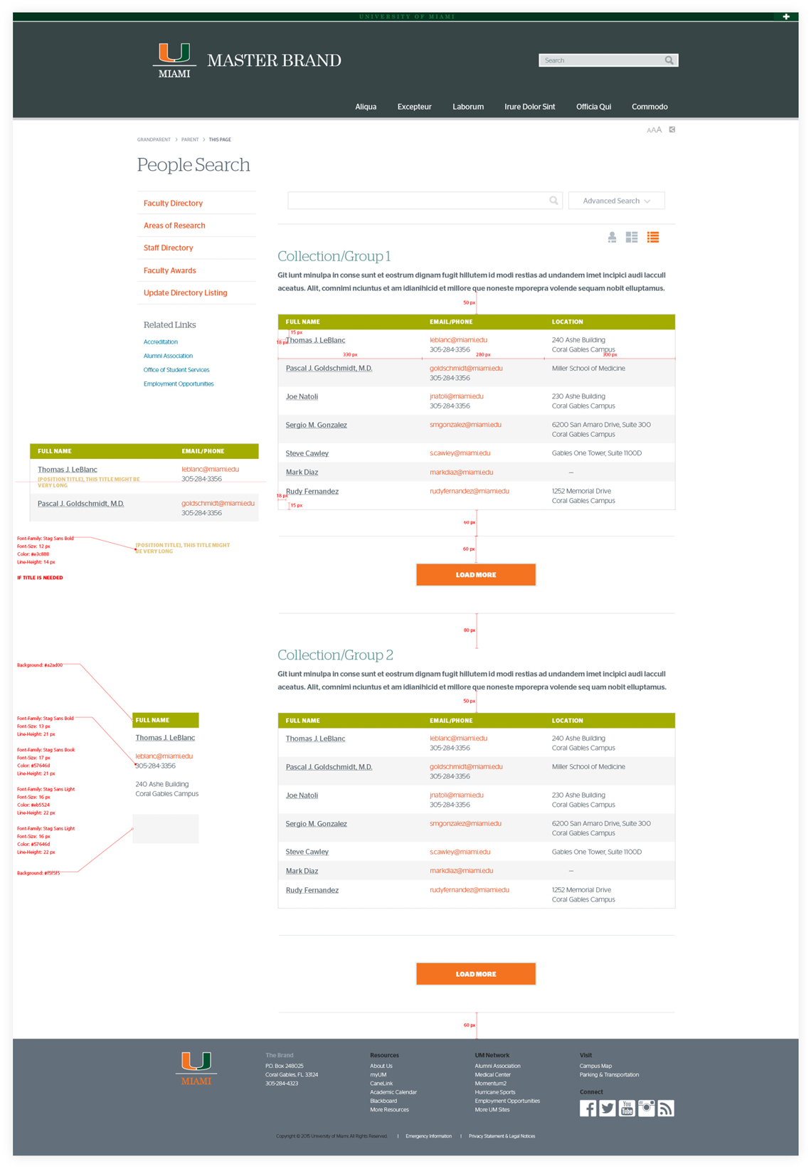 University of Miami People Site Table List View