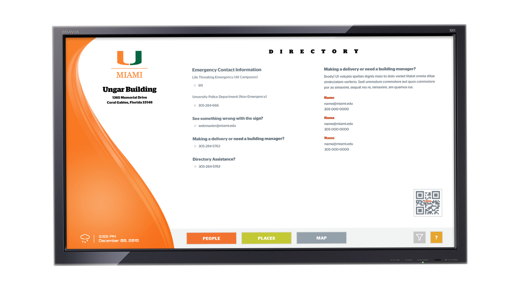 University of Miami Campus Directory ENN Information Panel